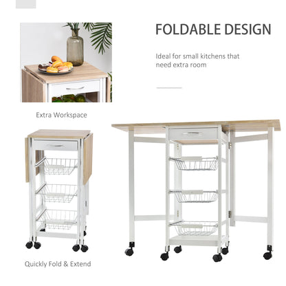 Kitchen furniture with a foldable design, showing it extended and with one leaf folded down
