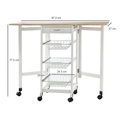 Kitchen cart trolley with dimensions shown, including height, width, and depth of the unit and baskets