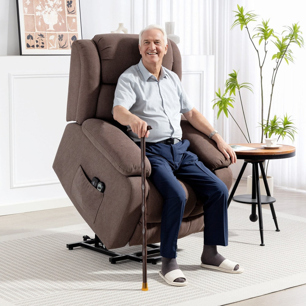 HOMCOM Eight-Point Massage Electric Lift Chair in a bright living room with a seated elderly man