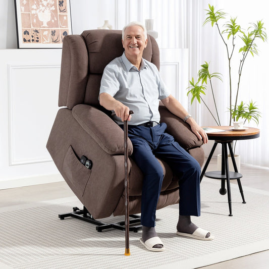 HOMCOM Eight-Point Massage Electric Lift Chair in a bright living room with a seated elderly man