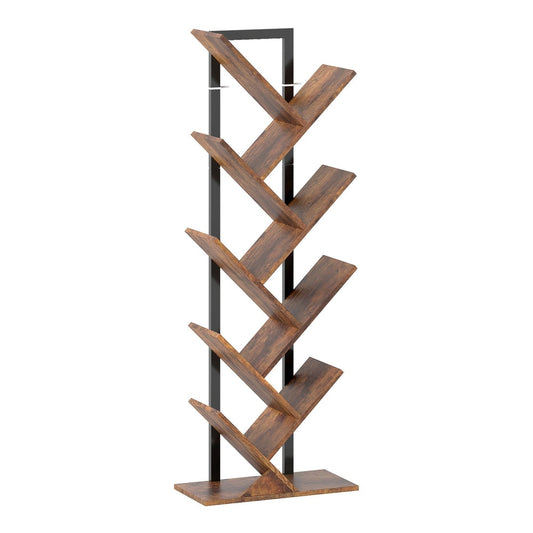 HOMCOM Eight-Section Tree Bookcase with wood-effect finish and black metal frame