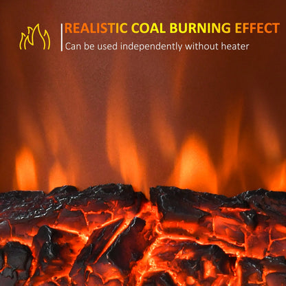 Close up of the realistic coal burning effect on the electric fireplace