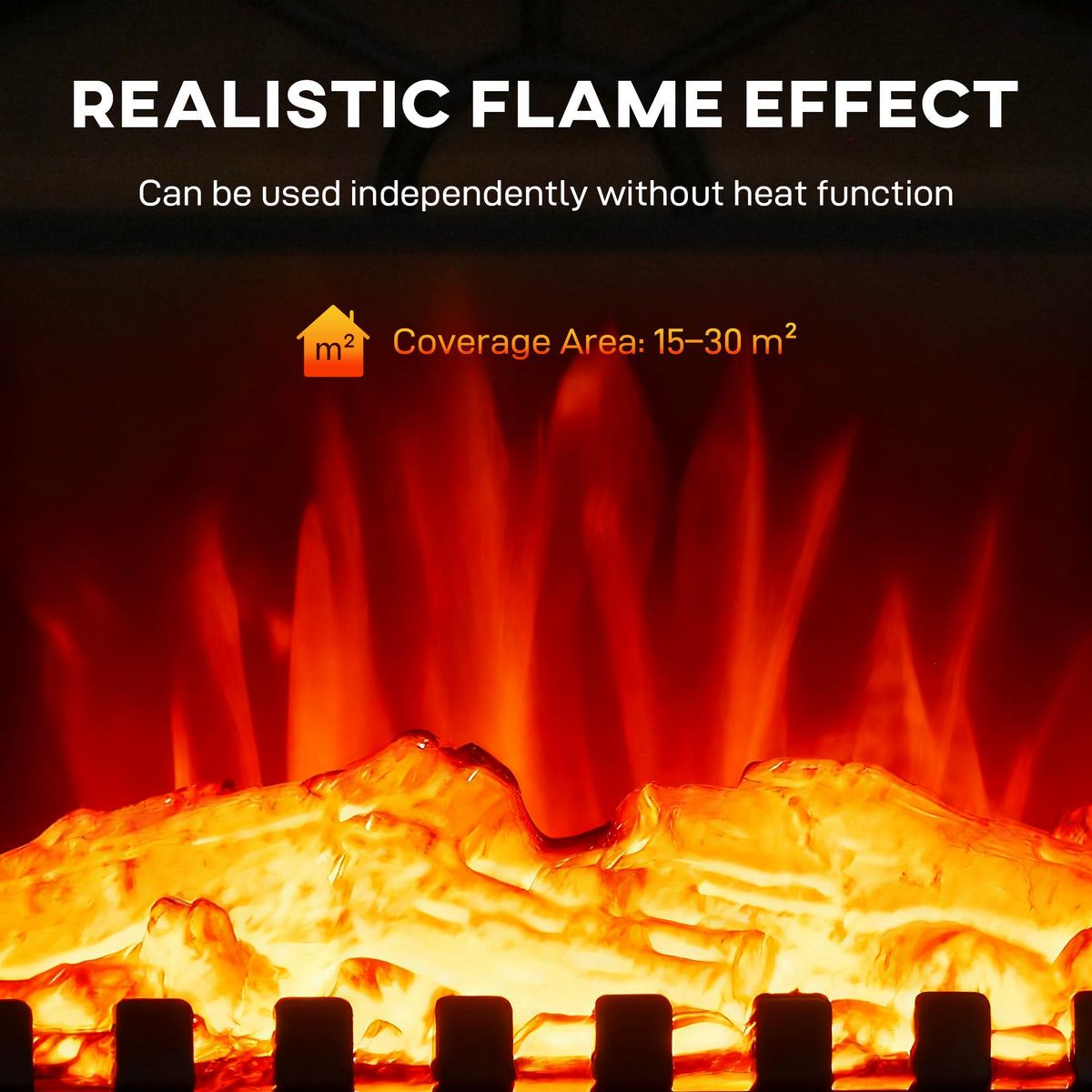 Close up of the realistic 3D flame effect on the electric stove heater