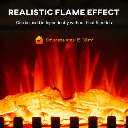 Close up of the realistic 3D flame effect on the electric stove heater