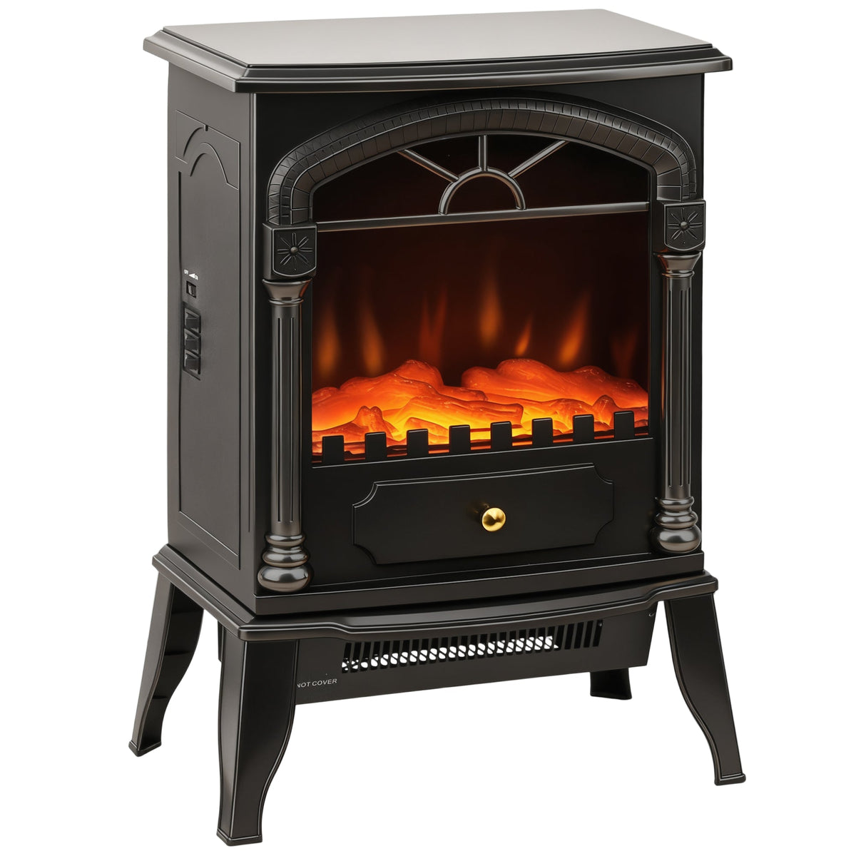 HOMCOM Electric Fireplace Stove Heater with 3D Flame Effect, a freestanding black heater with a realistic flame effect