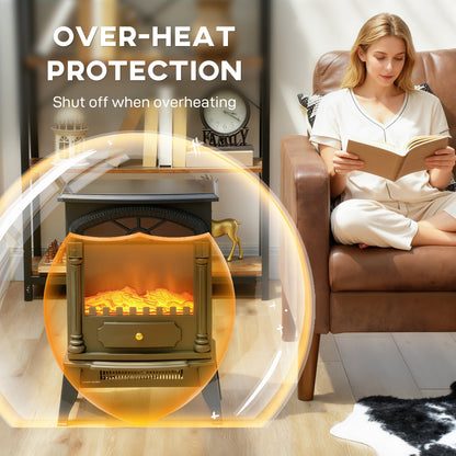 The electric stove heater is shown with a protective bubble indicating overheat protection