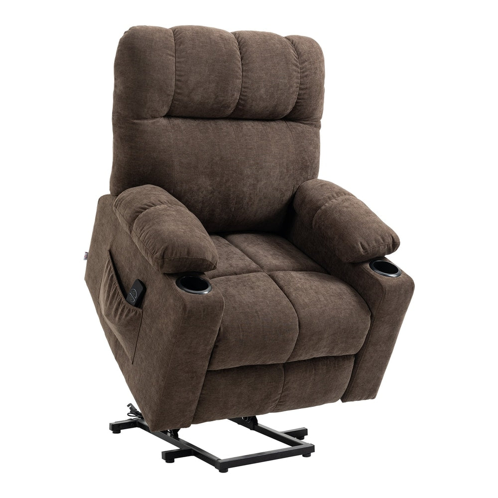 HOMCOM Electric Riser and Recliner Chair in dark brown with a remote control in the side pocket