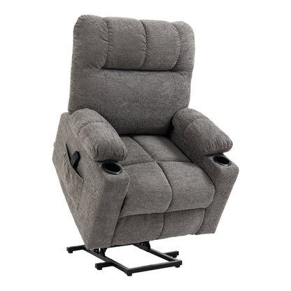 HOMCOM Electric Riser and Recliner Chair for Elderly, power lift recliner in grey fabric with two cup holders