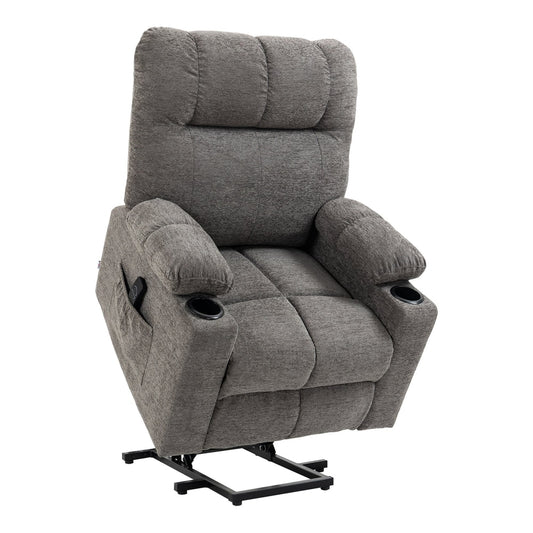 HOMCOM Electric Riser and Recliner Chair for Elderly, power lift recliner in grey fabric with two cup holders