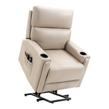 HOMCOM Electric Riser and Recliner Chair in beige faux leather with cup holders and side pocket