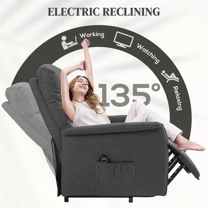 The electric riser armchair shown in a reclined position with a woman relaxing