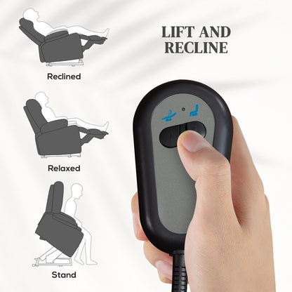 Close up of the armchair's remote control and lift and recline functions