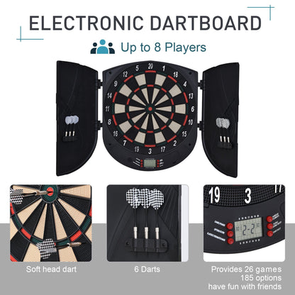 the electronic dartboard showing close-ups of the soft tip darts and digital display