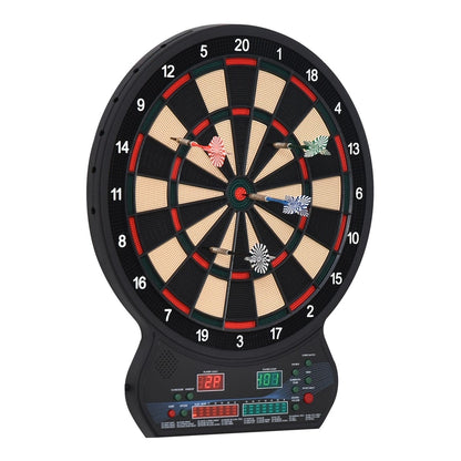 HOMCOM Electronic Hanging Dartboard LED Digital Score Set with darts stuck in the board