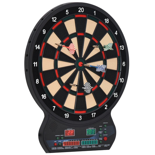 HOMCOM Electronic Hanging Dartboard LED Digital Score Set with darts stuck in the board