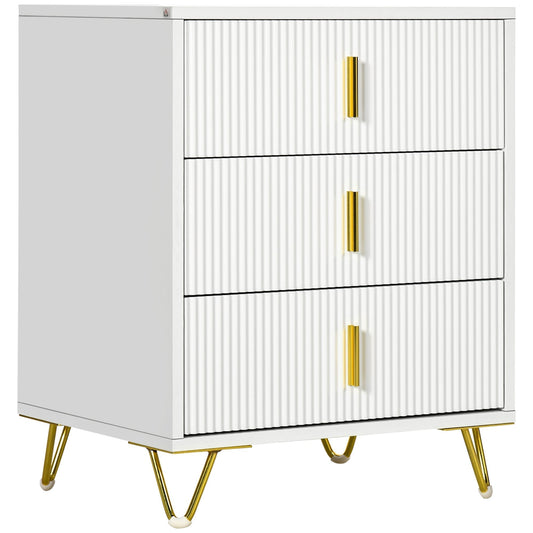 HOMCOM Elegant Chest of Three Drawers in white with gold-tone handles and legs on a white background
