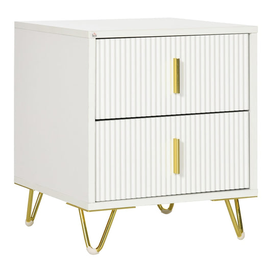 HOMCOM Elegant Chest of Two Drawers in white with gold handles and legs