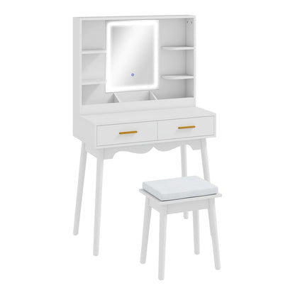 HOMCOM Elegant Dressing Table with a white finish and a stool with a grey padded seat