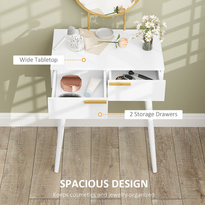 White dressing table with two drawers open showing storage space