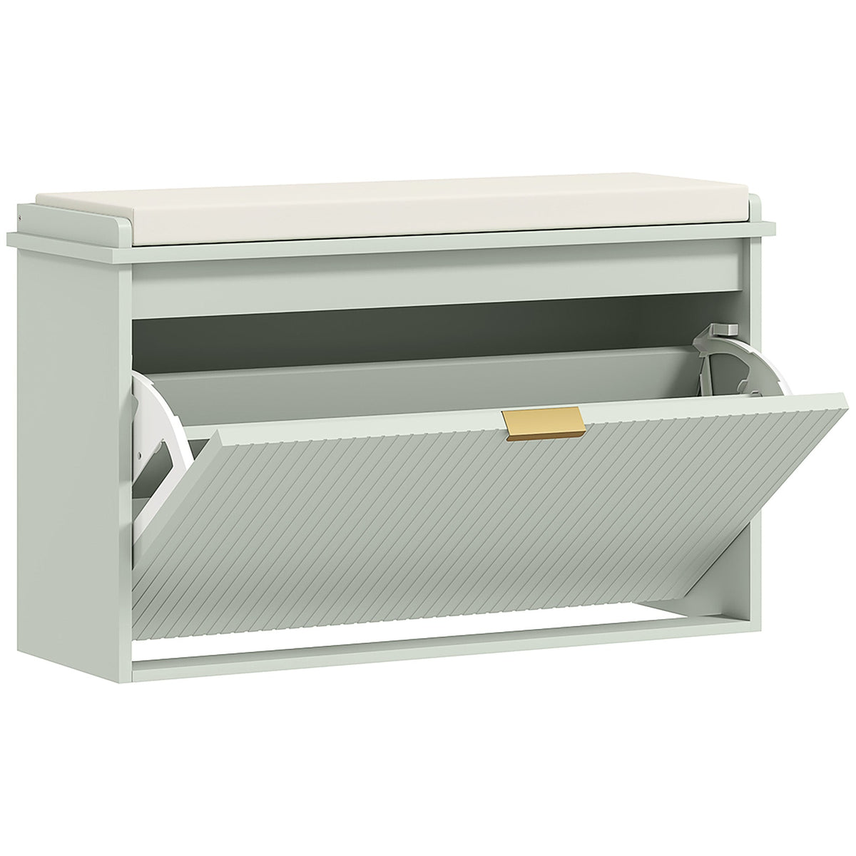 HOMCOM Elegant Eight Shoe Bench in green with a cream seat and a pull-down storage compartment