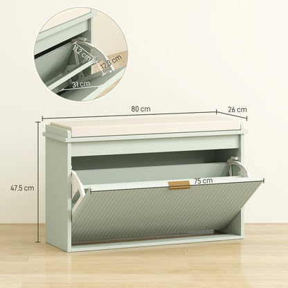 The shoe storage bench showing overall dimensions and internal mechanism details