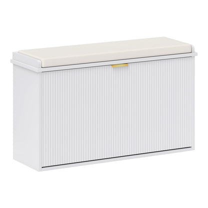 HOMCOM Elegant Eight Shoe Bench in white with a cream padded seat and fluted front panel