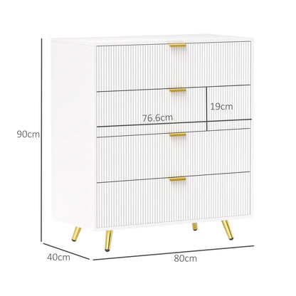 The chest of drawers shown with black lines and text indicating its overall dimensions