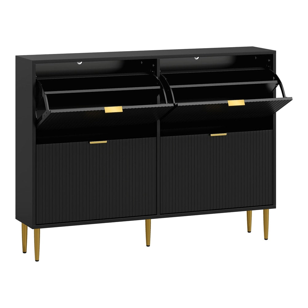HOMCOM Elegant Four-Drawer Shoe Cabinet in black with gold handles and legs