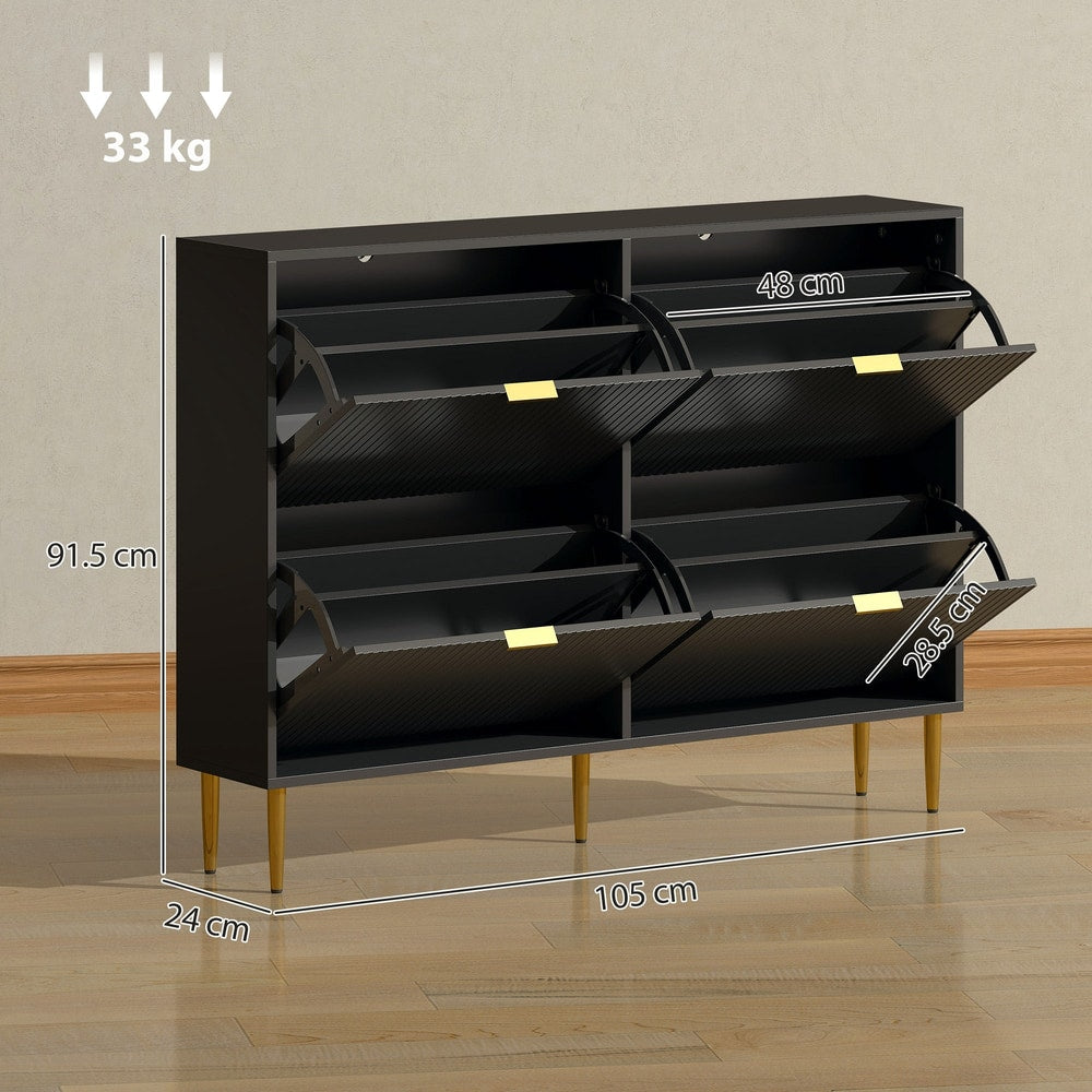 Dimensions of the black shoe storage cabinet with four drawers