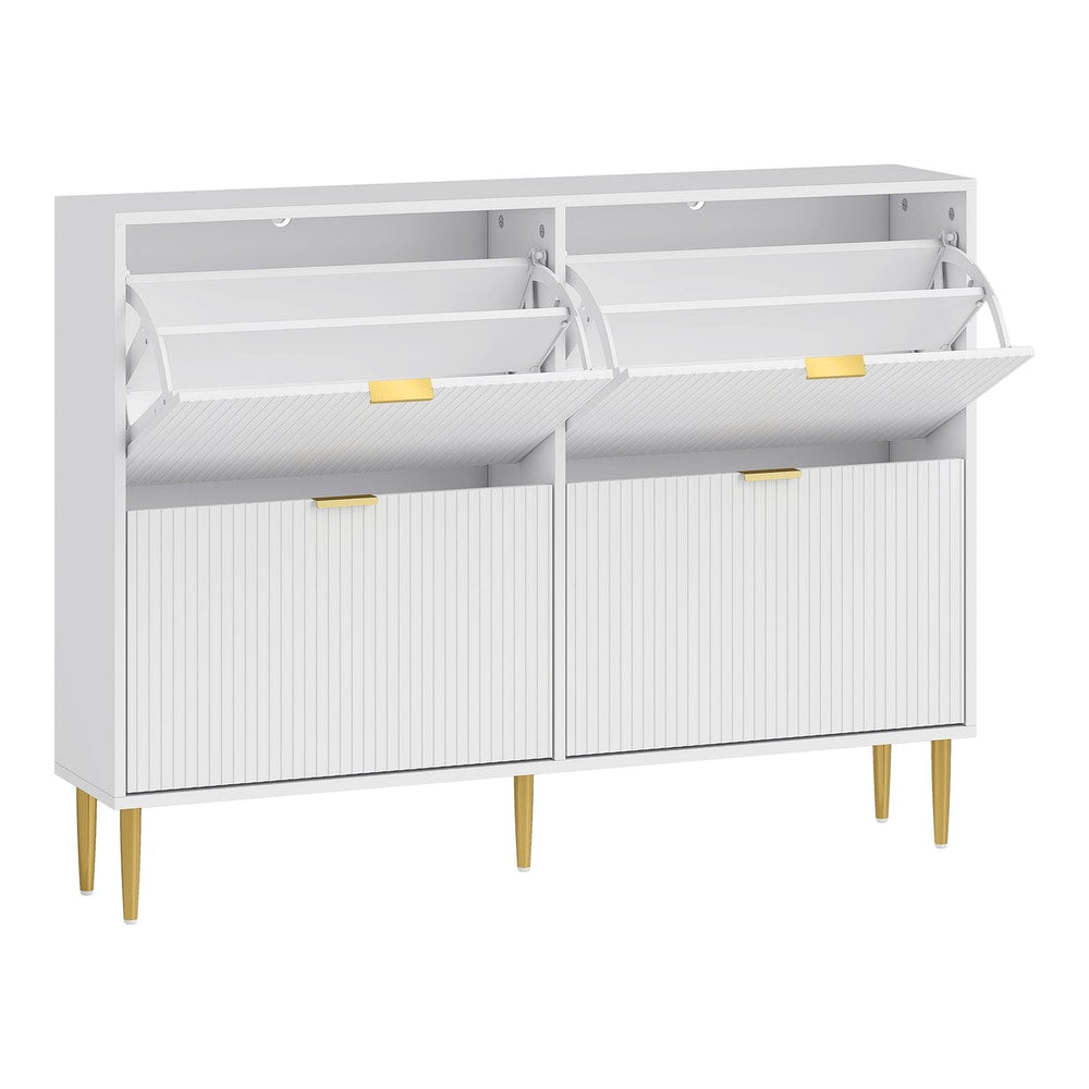 HOMCOM Elegant Four-Drawer Shoe Cabinet in white with gold handles and legs