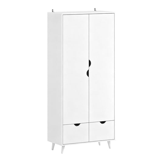 HOMCOM 2-Door Clothes Wardrobe with 2 Drawers in white standing against a plain background