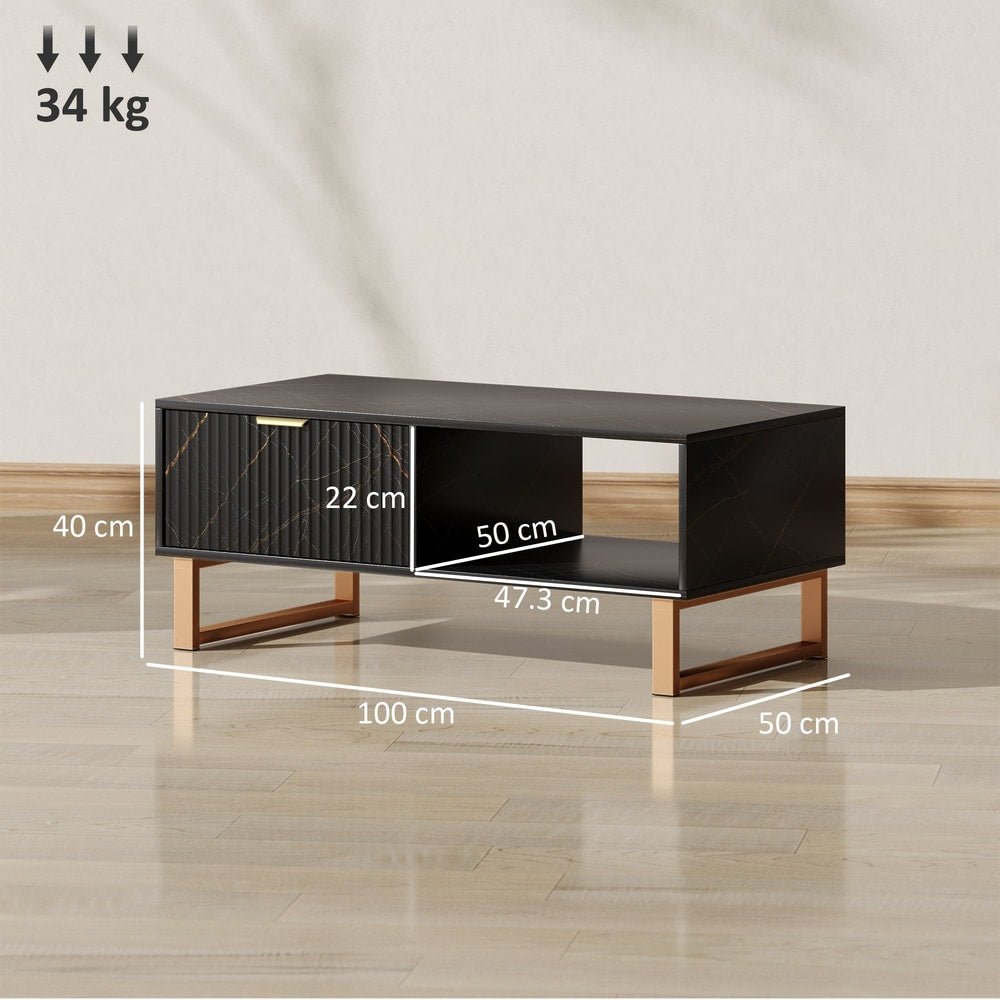 Dimensions of the black marble effect coffee table with gold legs