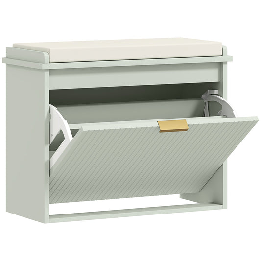HOMCOM Elegant Six Shoe Bench in green with a white padded seat and an open storage compartment