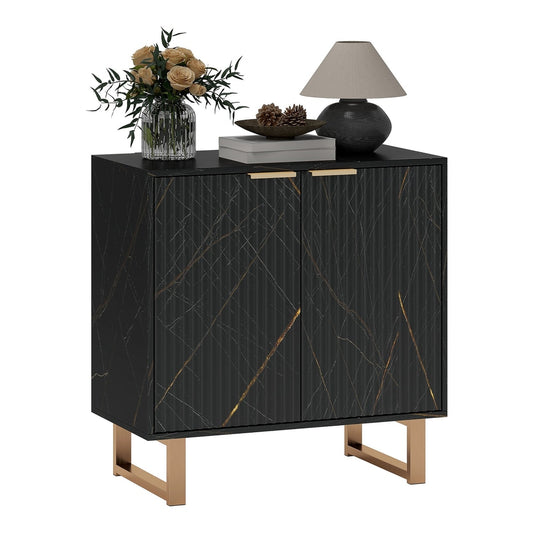 HOMCOM Elegant Storage Sideboard with black marble effect doors and gold metal legs