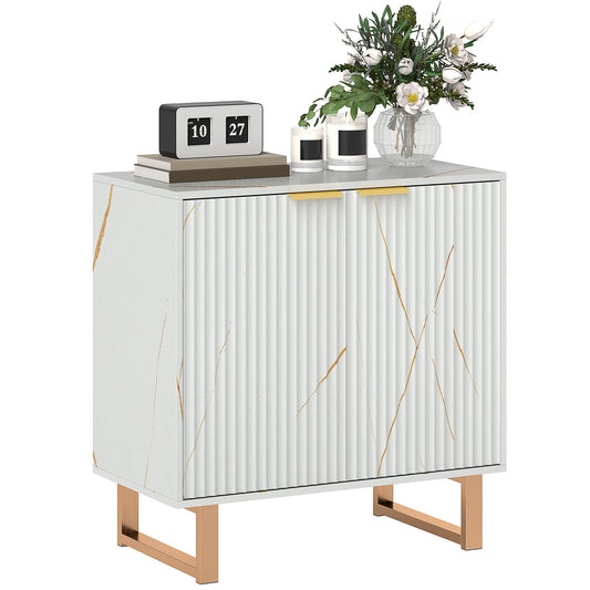 HOMCOM Elegant Storage Sideboard with fluted doors and gold-tone legs standing on a white background