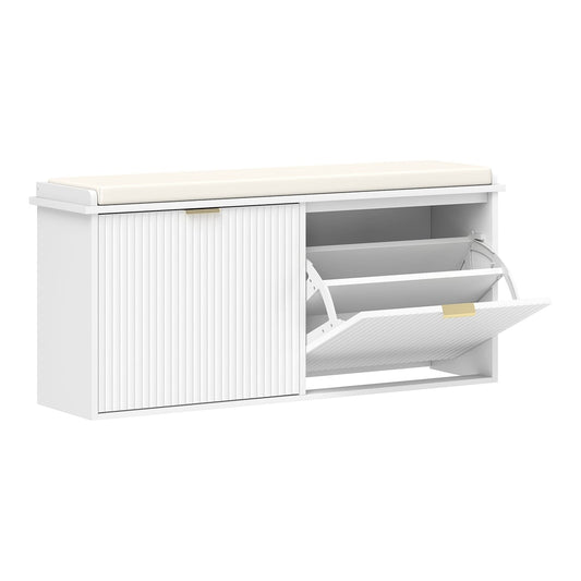 HOMCOM Elegant Ten Shoe Bench with a white finish and a padded top seat