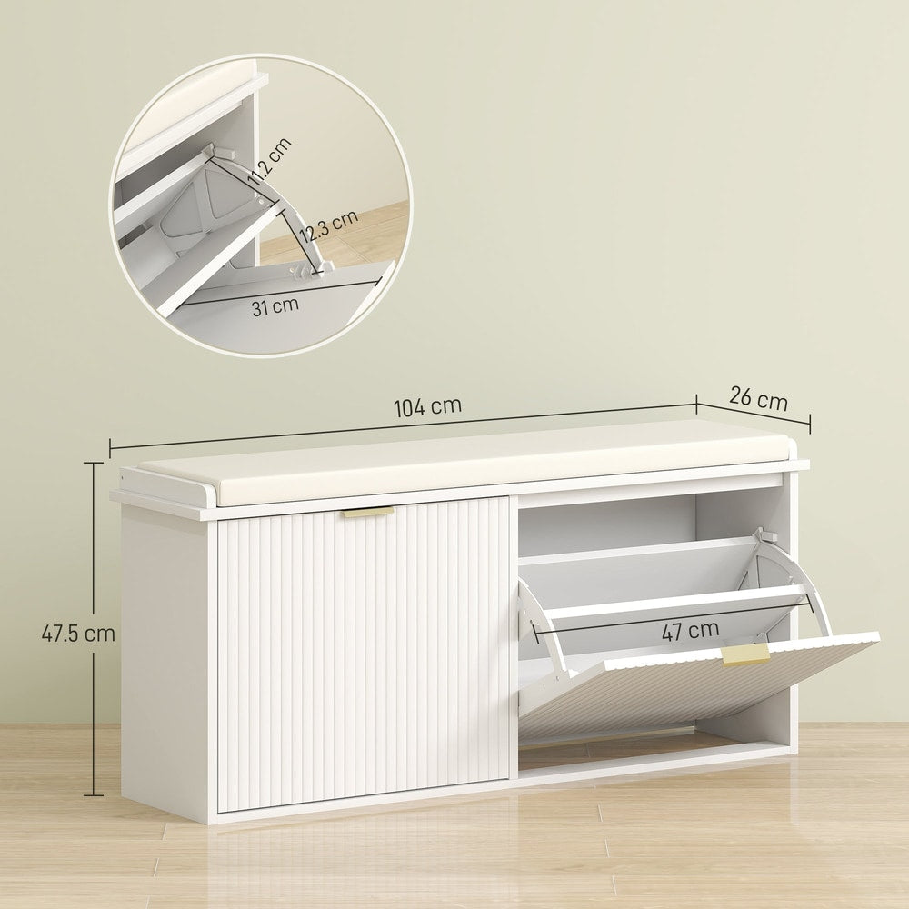 The shoe storage unit with dimensions indicated on the side and top