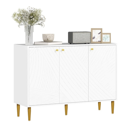 HOMCOM Elegant Two-Cupboard Sideboard in white with gold tone handles and legs, shown with decorative items on top