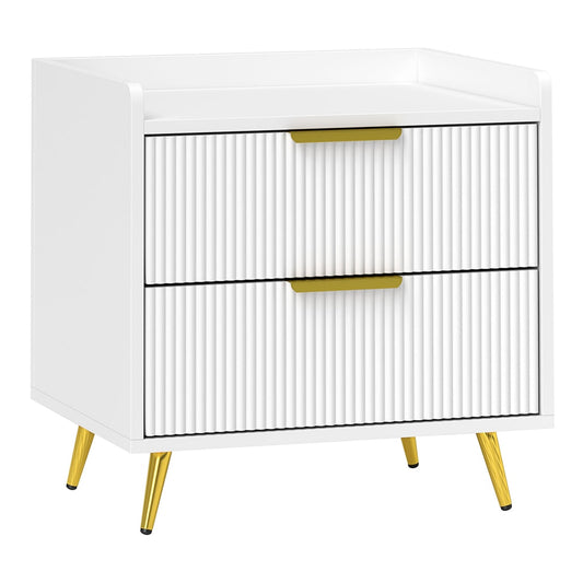 HOMCOM Elegant Two-Drawer Bedside Table - a white storage cabinet with two drawers and gold legs