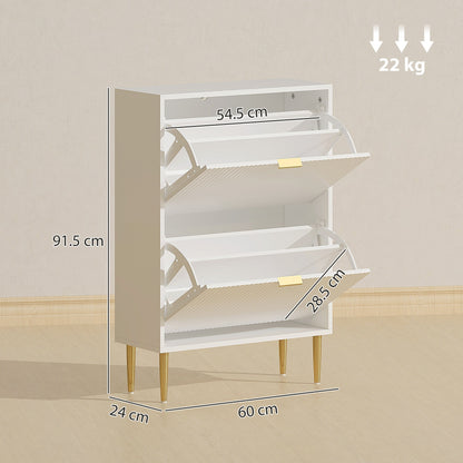 The shoe storage unit showing height width and depth dimensions with arrows