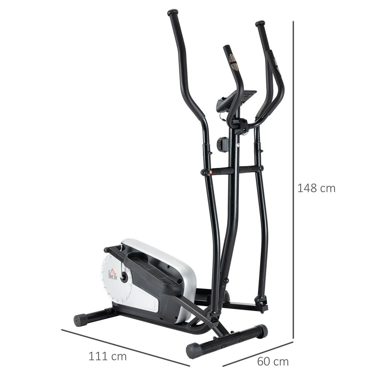 Elliptical cross trainer with dimensions indicated