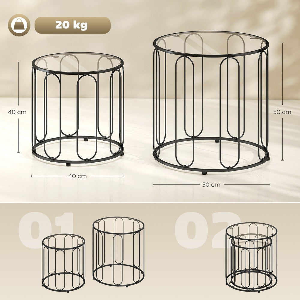 Size diagram showing two nesting tables with dimensions