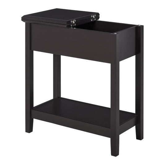 HOMCOM End Table with a flip top and lower shelf in dark coffee
