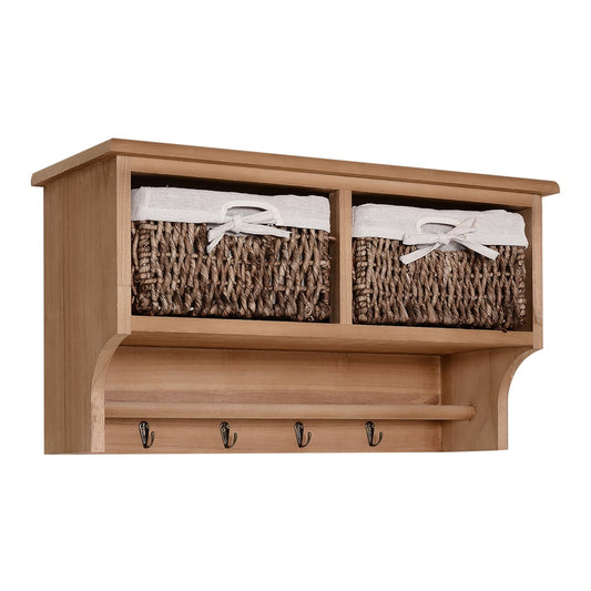HOMCOM Entryway Coat Rack wall mounted shelf with two corn husk baskets and hooks