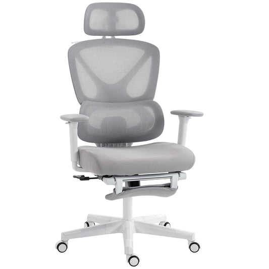 HOMCOM Ergonomic and Adjustable Office Chair in grey with a white base and headrest