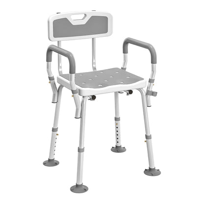 HOMCOM EVA Padded Shower Chair with back and arms, height adjustable with four suction foot pads
