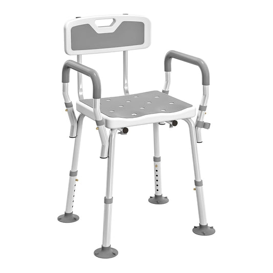 HOMCOM EVA Padded Shower Chair with back and arms, height adjustable with four suction foot pads