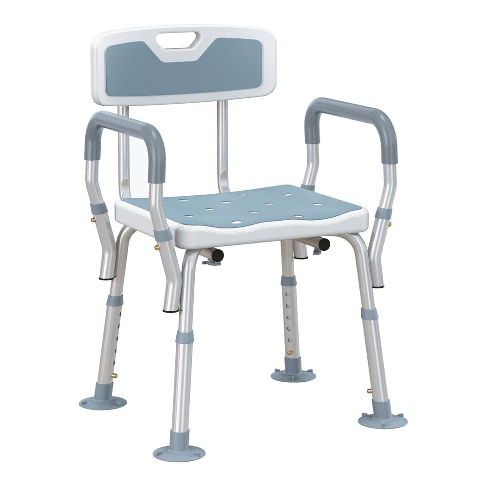 HOMCOM EVA Padded Shower Chair with back and arms, height adjustable and four suction foot pads