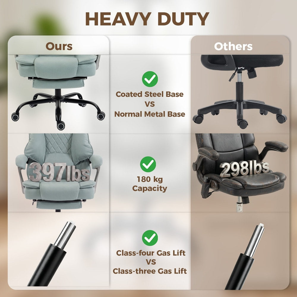 Comparison of the blue office chair's construction with other chairs