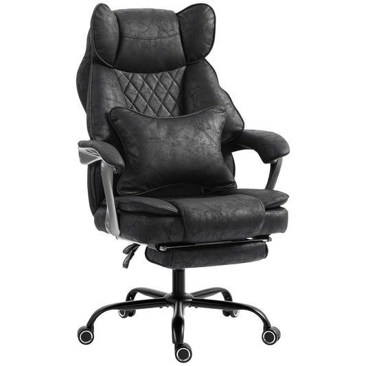 HOMCOM Executive Office Chair in black with a lumbar support pillow and a retractable footrest